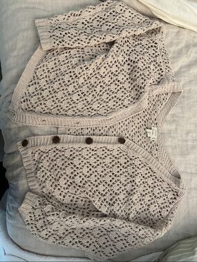 Nicole Miller Open-Knit Cream Button Cardigan